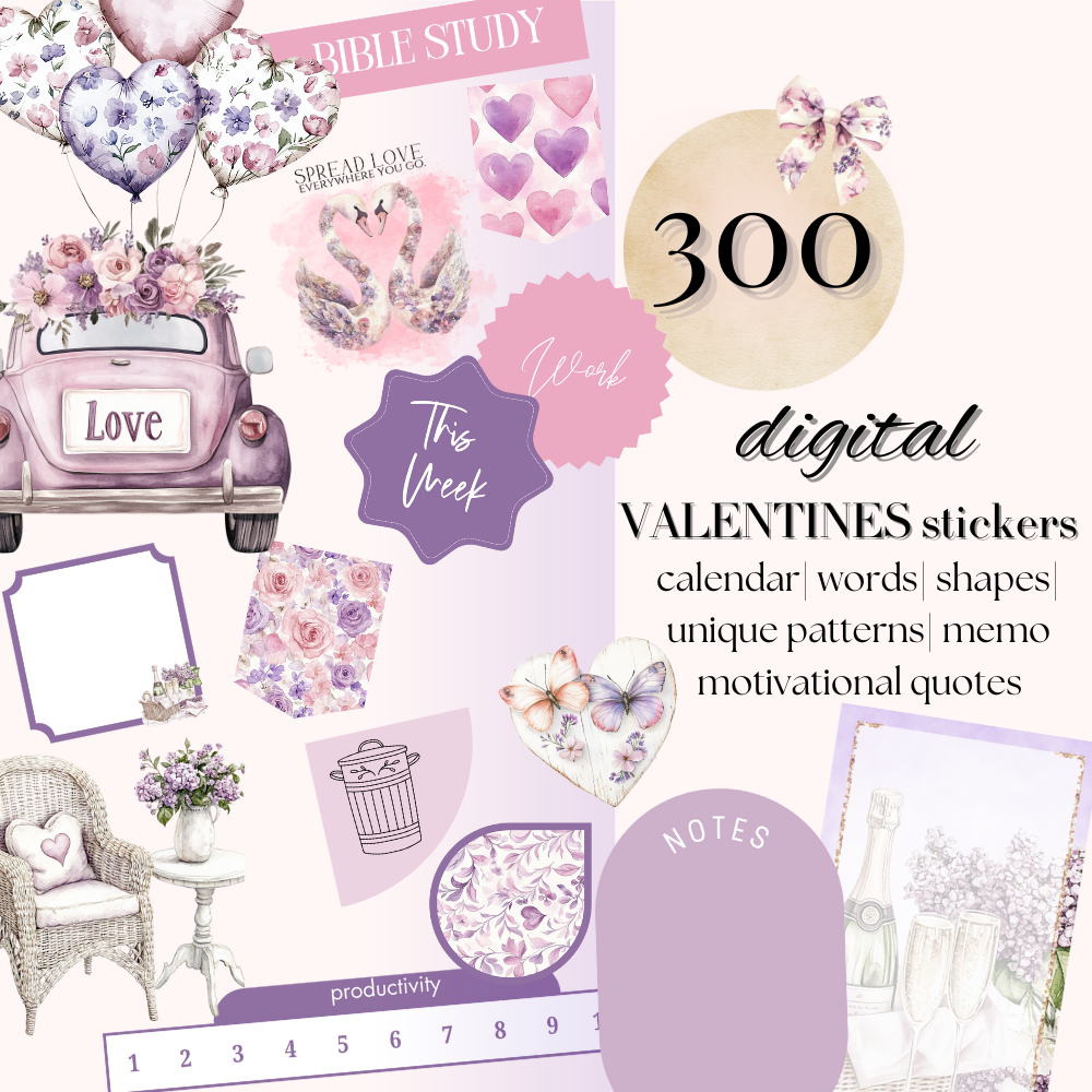 VALENTINE'S Day DIGITAL Stickers for GoodNotes February digital journaling, digital wideget, anniversary sticker notability planning icons
