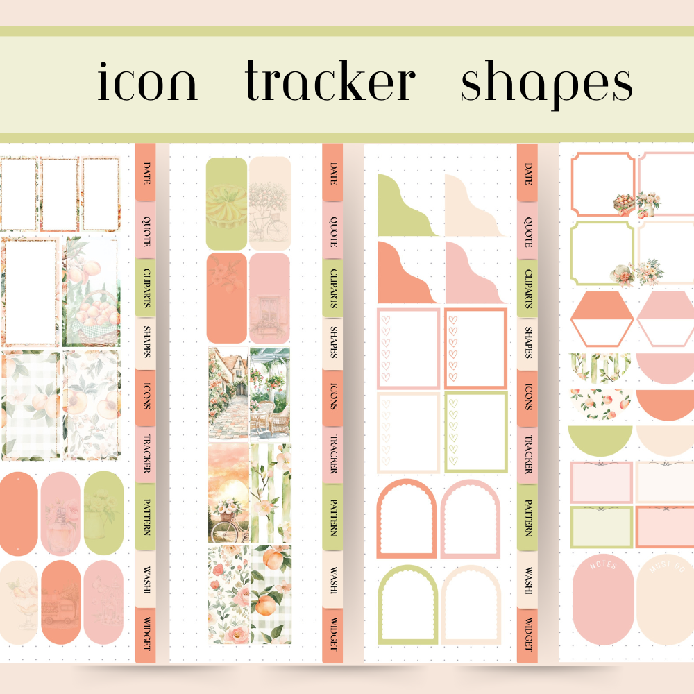 Peach Summer DIGITAL Goodnotes Stickers | Summer fruit digital sticker bundle