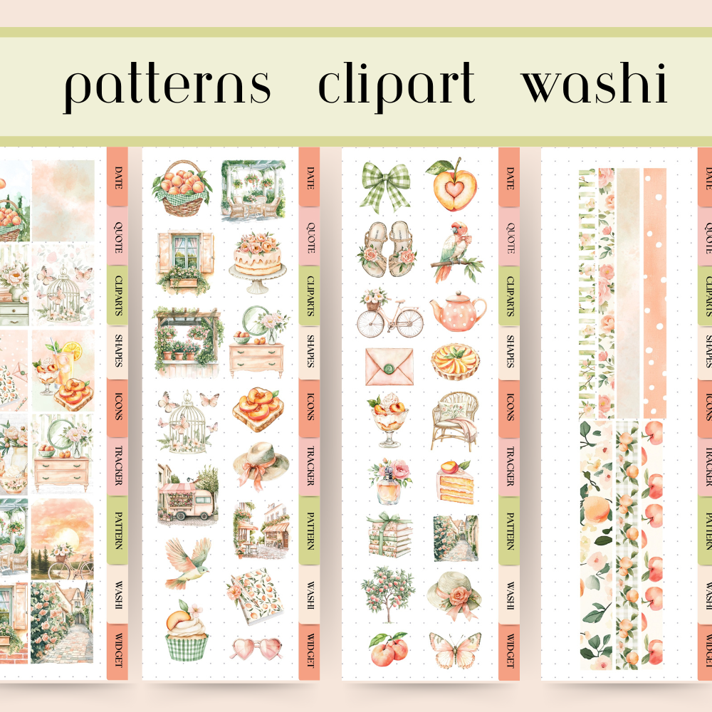 Peach Summer DIGITAL Goodnotes Stickers | Summer fruit digital sticker bundle