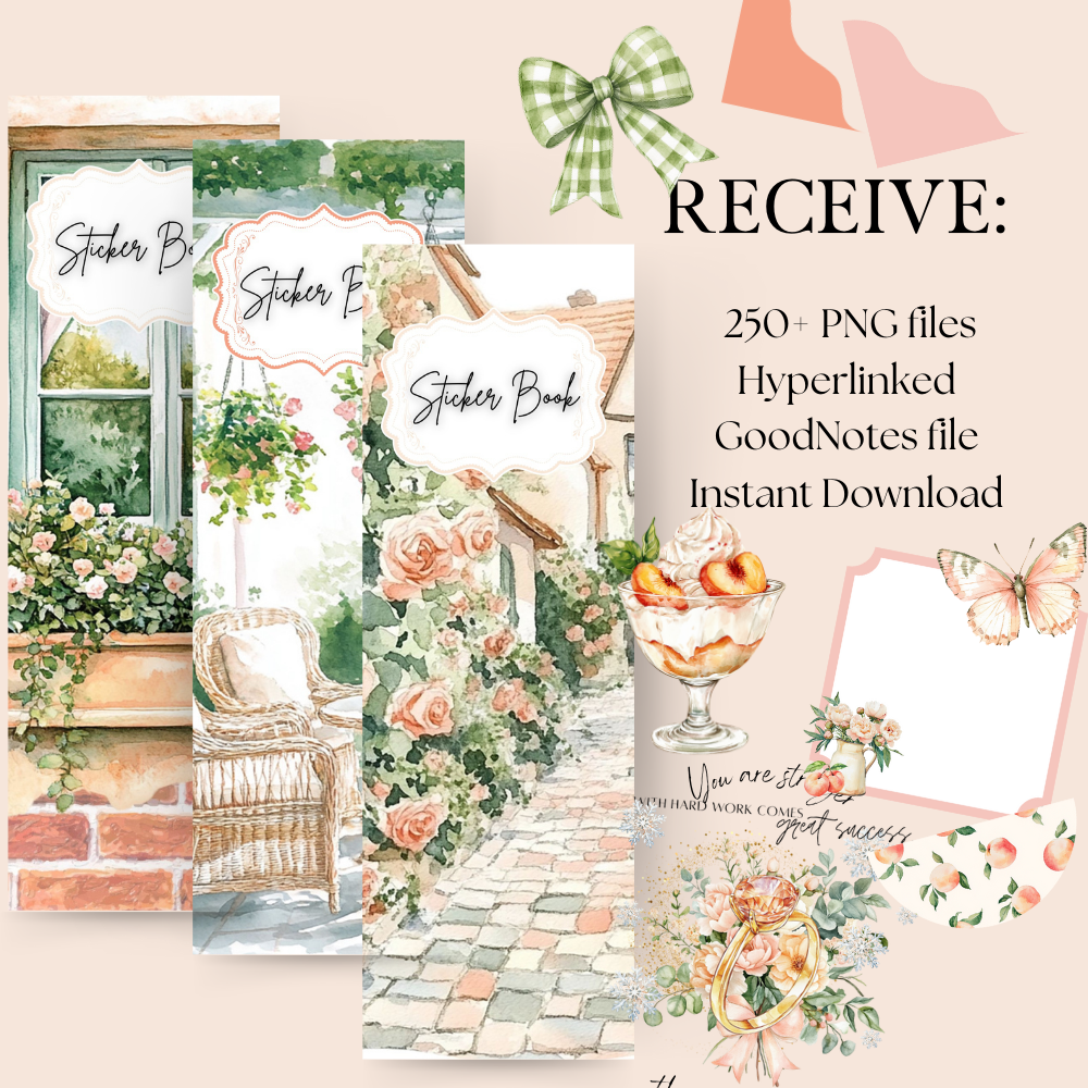 Peach Summer DIGITAL Goodnotes Stickers | Summer fruit digital sticker bundle