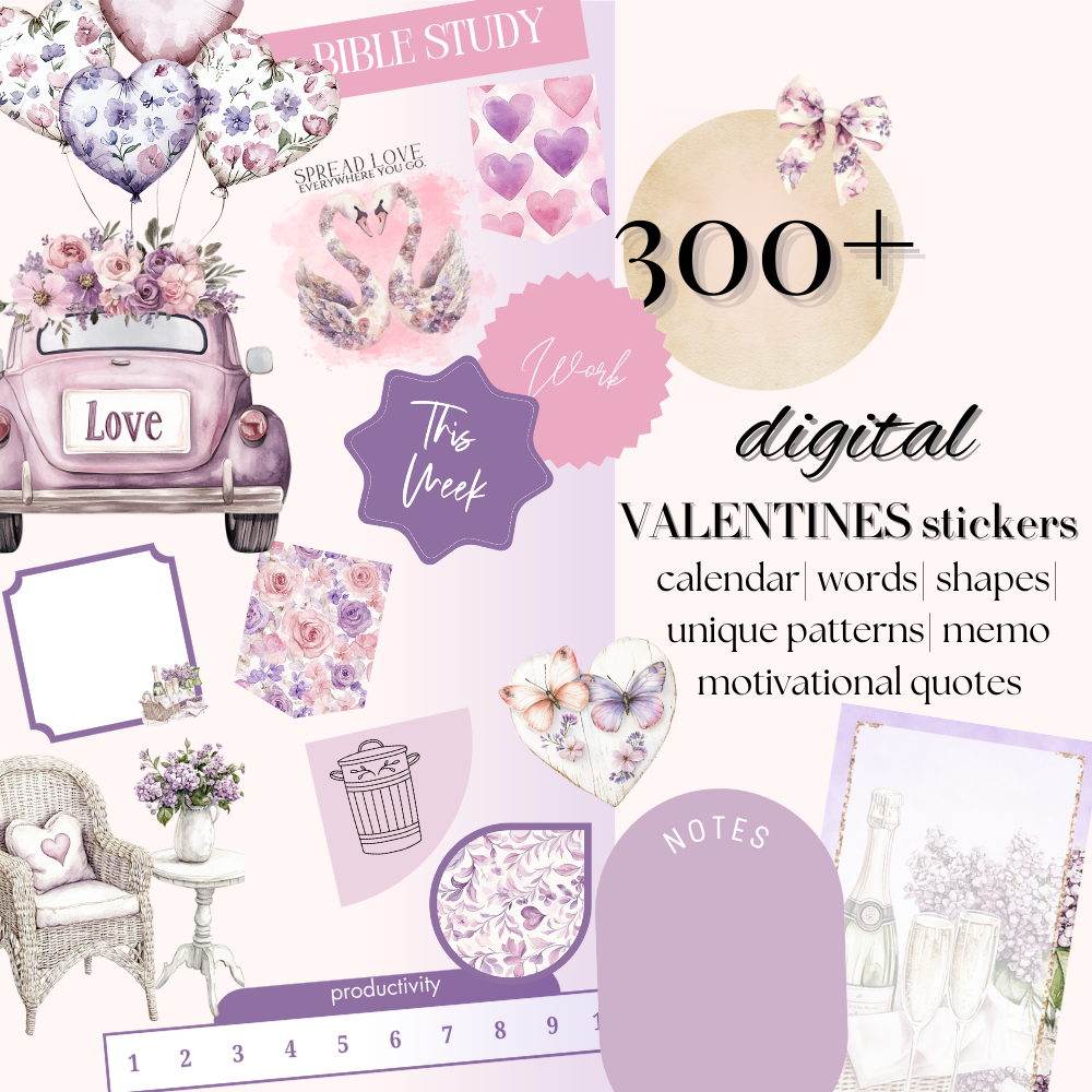 VALENTINE'S Day DIGITAL Stickers for GoodNotes February digital journaling, digital wideget, anniversary sticker notability planning icons
