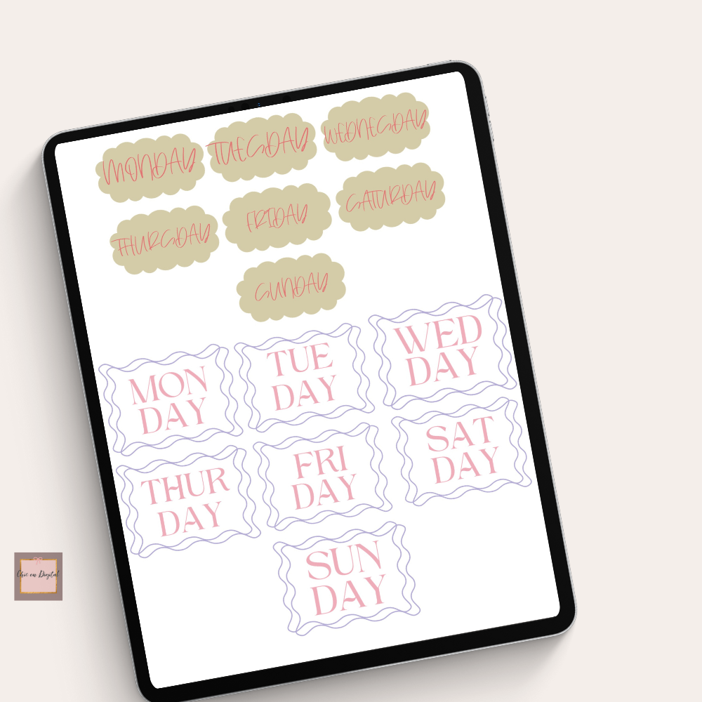 April May Digital Date Sticker, Goodnotes Date Sticker, Days of the week + month sticker