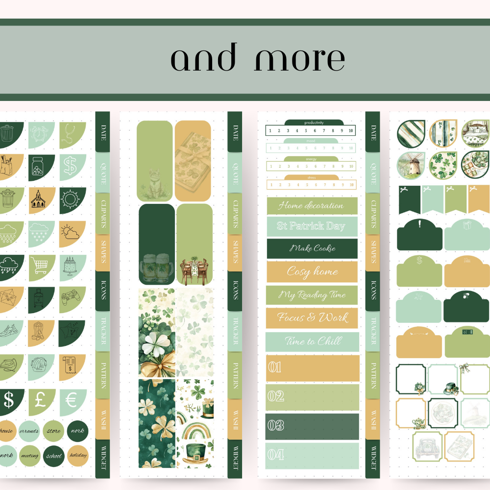St Patrick DIGITAL Sticker Goodnotes, March Notability iPad digital Sticker Bundle, Lucky Irish sticker kit, date icon tracker noteshelf kit