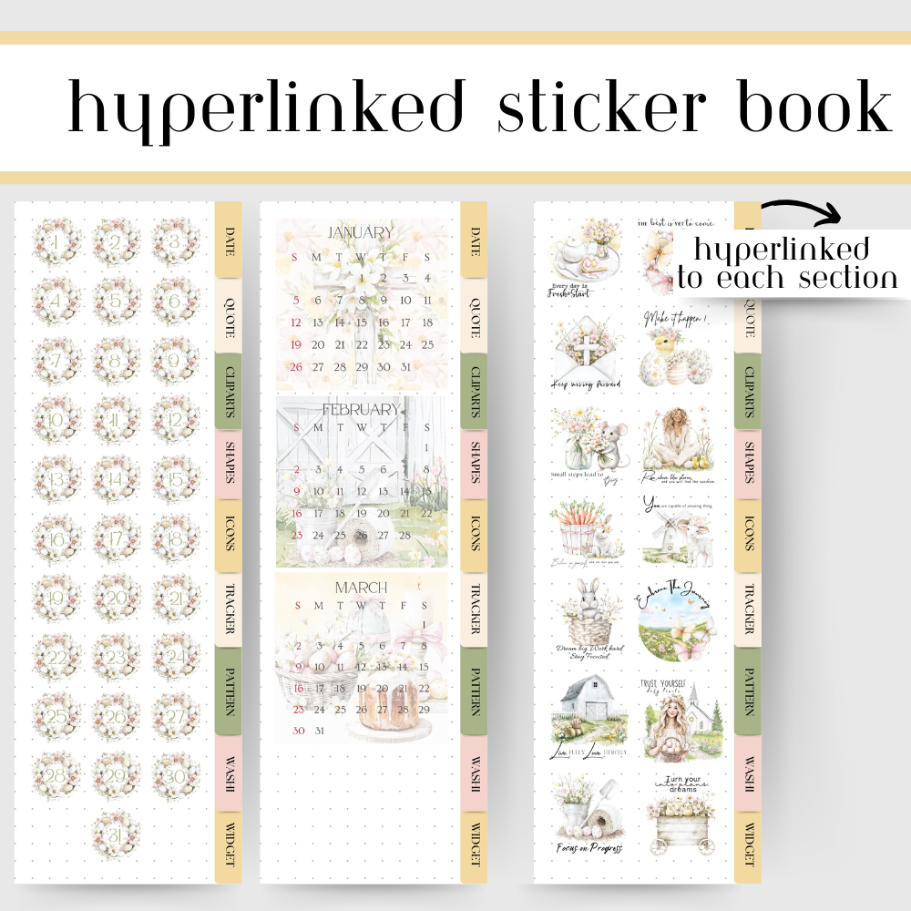 Easter April GoodNotes Sticker Bundle, Spring Digital sticker for March April, clipart, quotes, tracker, basic widget, frame, shape evernote