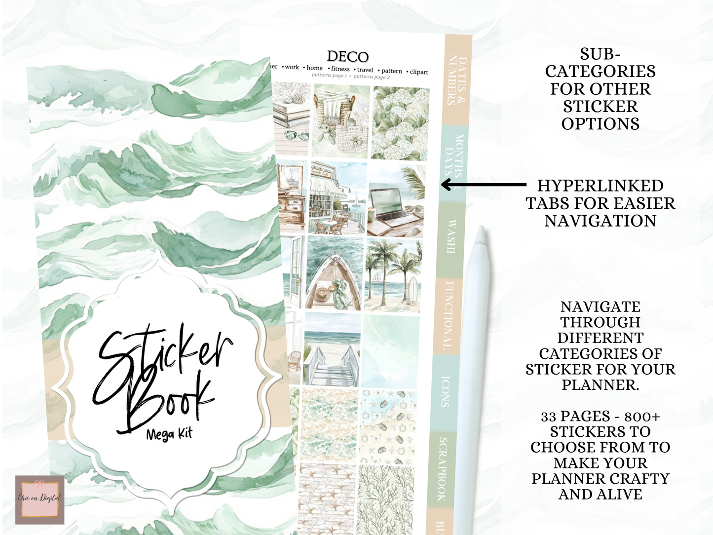 Coastal DIGITAL MEGA STICKER BUNDLE | Beach Goodnotes sticker kit for Summer | June and July GoodNotes bundle