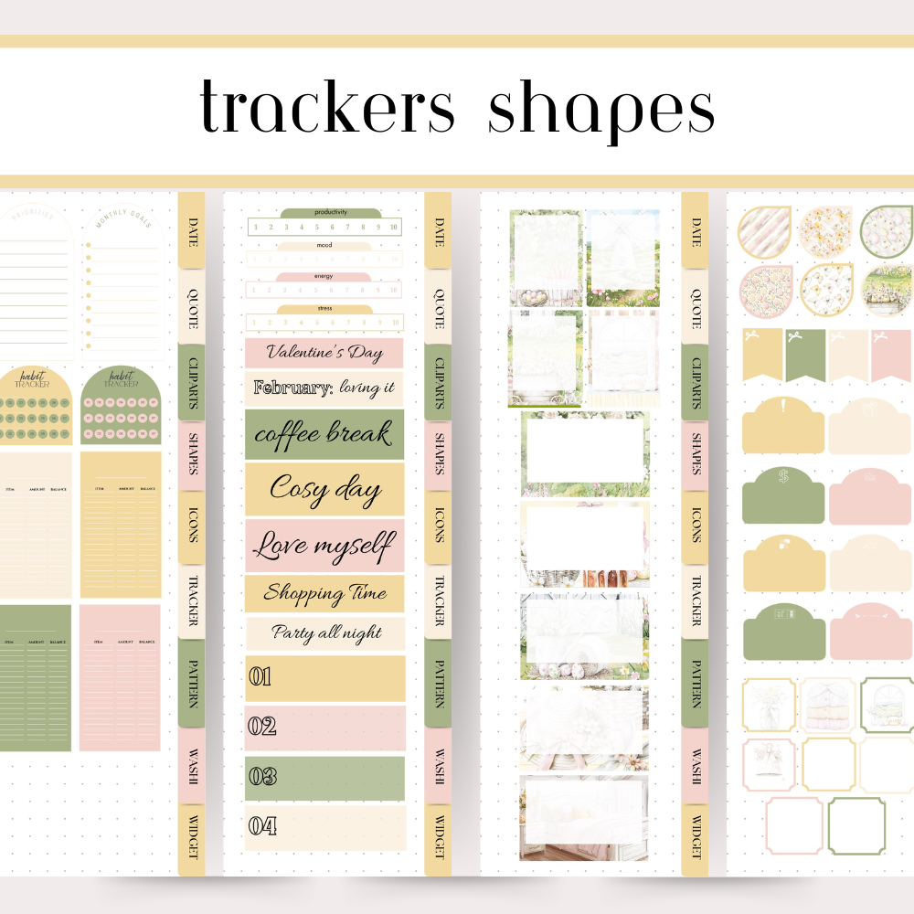 Easter April GoodNotes Sticker Bundle, Spring Digital sticker for March April, clipart, quotes, tracker, basic widget, frame, shape evernote