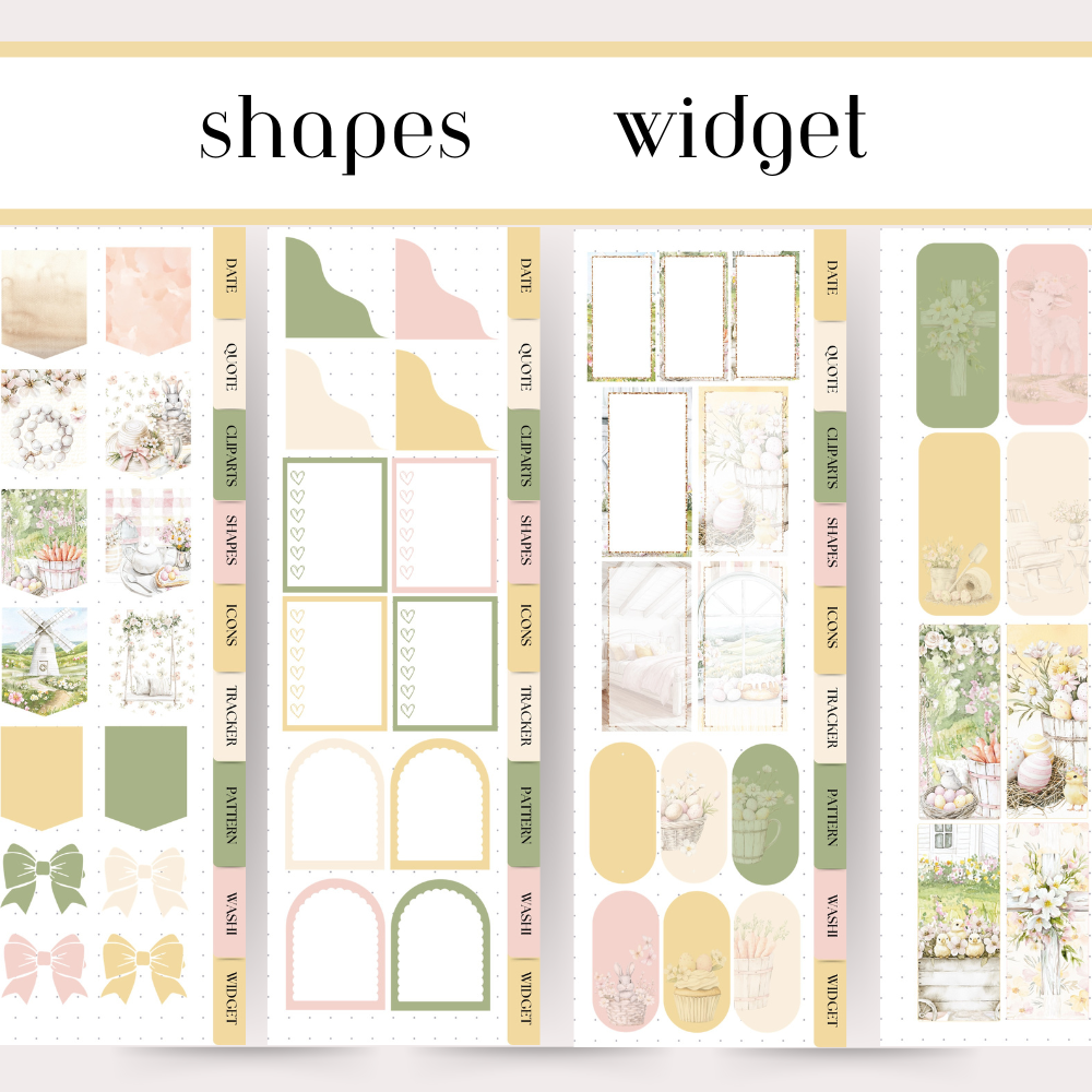Easter April GoodNotes Sticker Bundle, Spring Digital sticker for March April, clipart, quotes, tracker, basic widget, frame, shape evernote