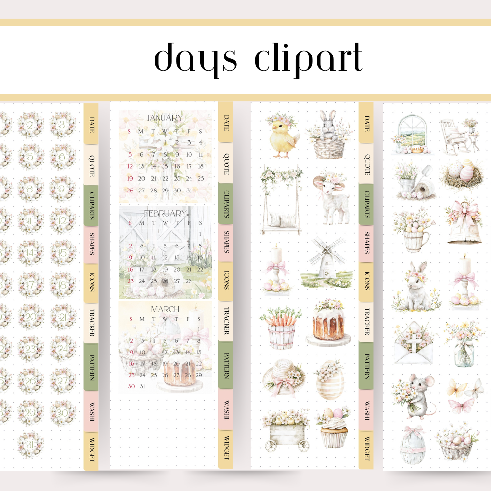 Easter April GoodNotes Sticker Bundle, Spring Digital sticker for March April, clipart, quotes, tracker, basic widget, frame, shape evernote