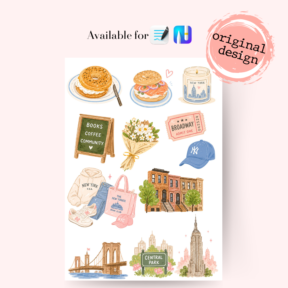 NEW YORK CHIC Digital Stickers for Goodnotes, Noteful and Journal: New York City Clipart, png, New York Girls, Summer travel, nyc lover stickers