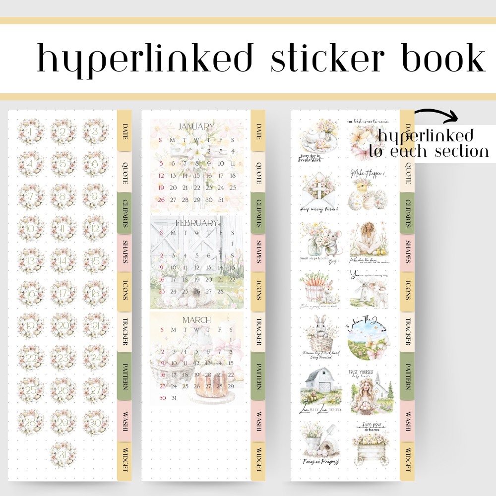 Easter April GoodNotes Sticker Bundle, Spring Digital sticker for March April, clipart, quotes, tracker, basic widget, frame, shape evernote