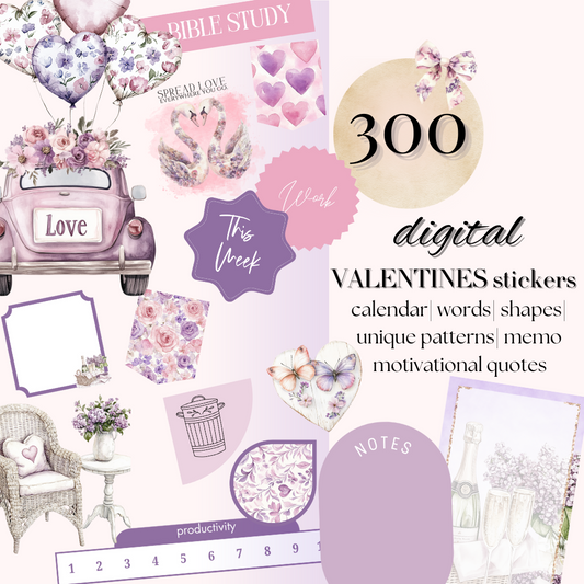 VALENTINE'S Day DIGITAL Stickers for GoodNotes February digital journaling, digital wideget, anniversary sticker notability planning icons