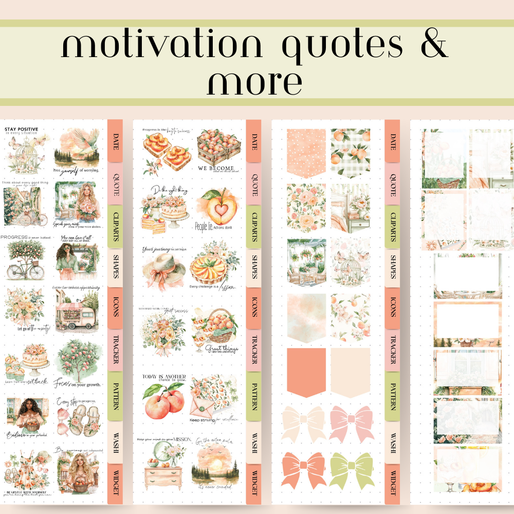 Peach Summer DIGITAL Goodnotes Stickers | Summer fruit digital sticker bundle