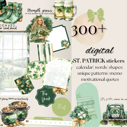St Patrick DIGITAL Sticker Goodnotes, March Notability iPad digital Sticker Bundle, Lucky Irish sticker kit, date icon tracker noteshelf kit