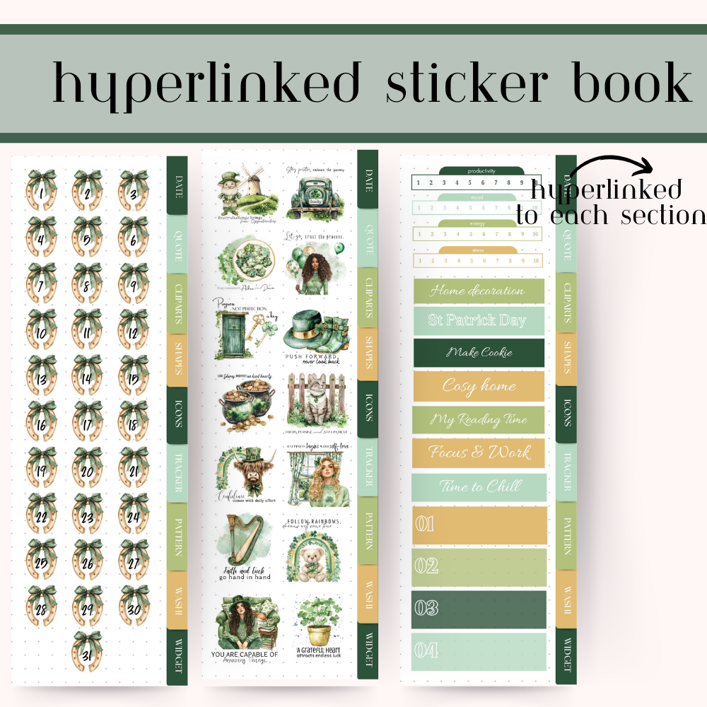 St Patrick DIGITAL Sticker Goodnotes, March Notability iPad digital Sticker Bundle, Lucky Irish sticker kit, date icon tracker noteshelf kit