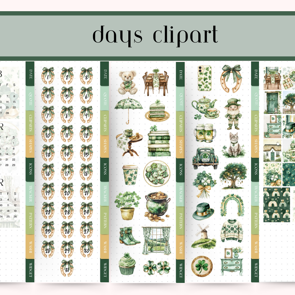 St Patrick DIGITAL Sticker Goodnotes, March Notability iPad digital Sticker Bundle, Lucky Irish sticker kit, date icon tracker noteshelf kit