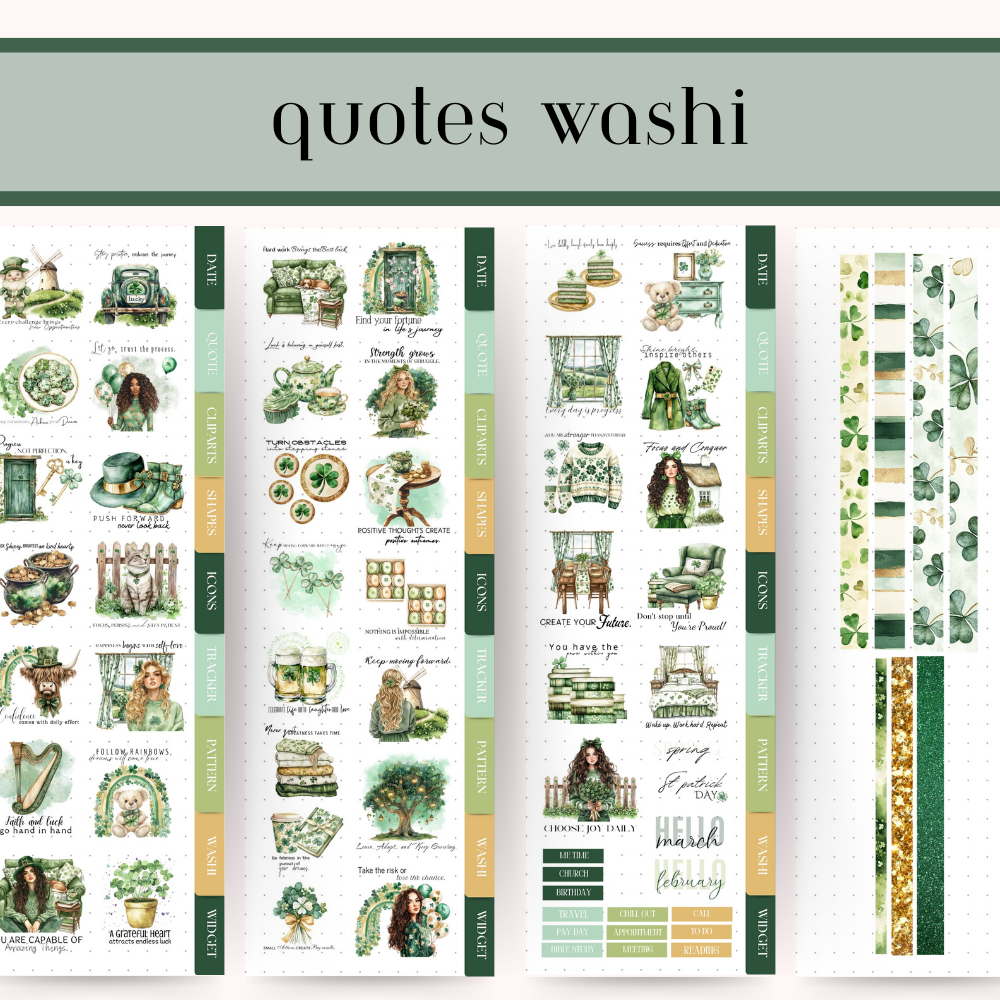 St Patrick DIGITAL Sticker Goodnotes, March Notability iPad digital Sticker Bundle, Lucky Irish sticker kit, date icon tracker noteshelf kit