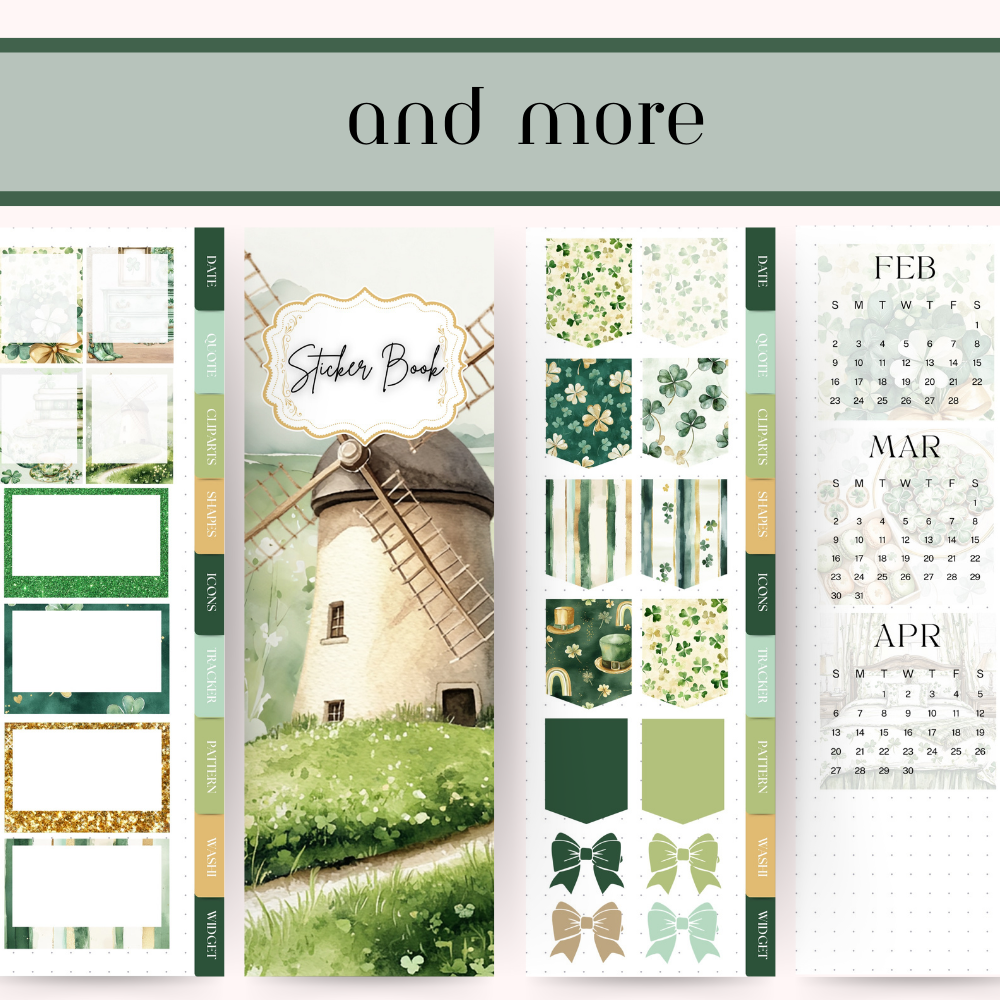 St Patrick DIGITAL Sticker Goodnotes, March Notability iPad digital Sticker Bundle, Lucky Irish sticker kit, date icon tracker noteshelf kit