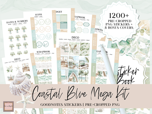 Coastal DIGITAL MEGA STICKER BUNDLE | Beach Goodnotes sticker kit for Summer | June and July GoodNotes bundle