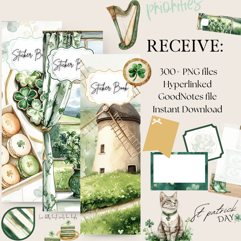 St Patrick DIGITAL Sticker Goodnotes, March Notability iPad digital Sticker Bundle, Lucky Irish sticker kit, date icon tracker noteshelf kit