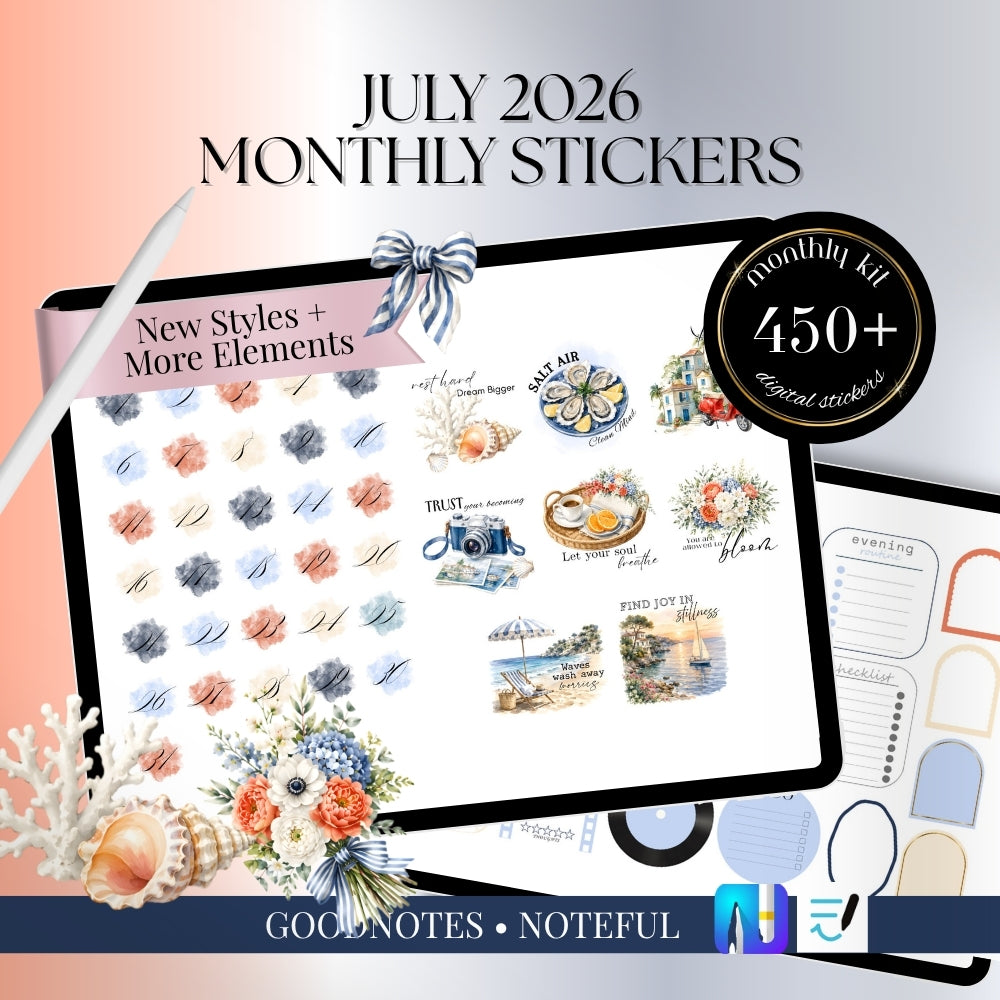 July, August and September Digital Sticker bundle: Noteful & GoodNotes files