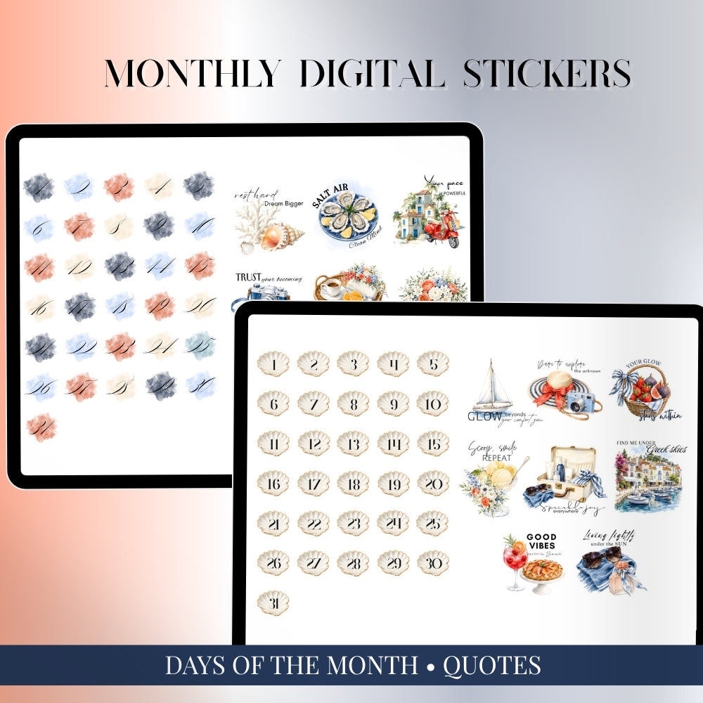 July, August and September Digital Sticker bundle: Noteful & GoodNotes files
