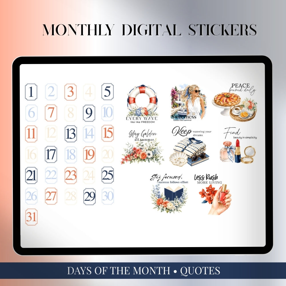 July, August and September Digital Sticker bundle: Noteful & GoodNotes files