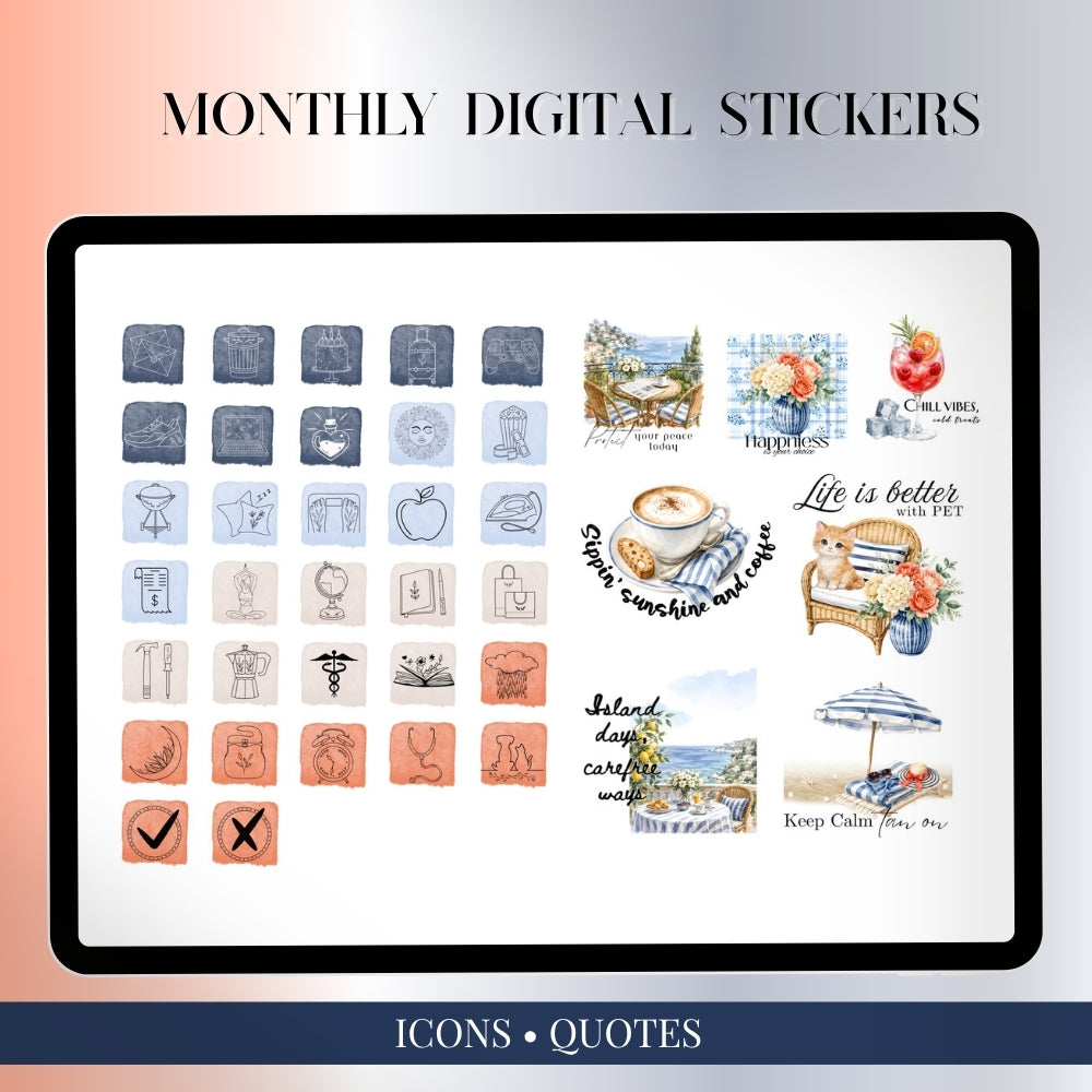 July, August and September Digital Sticker bundle: Noteful & GoodNotes files