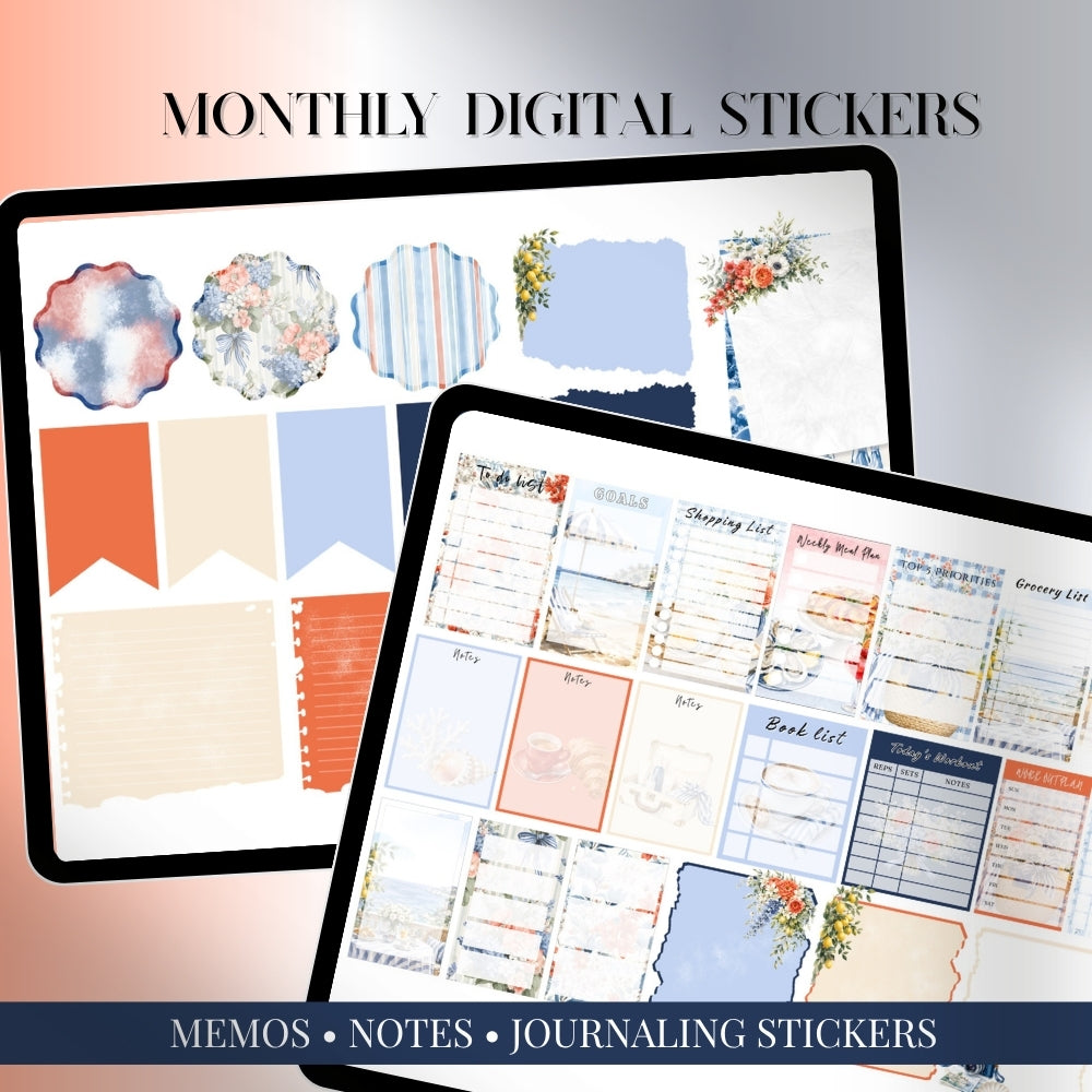 July, August and September Digital Sticker bundle: Noteful & GoodNotes files