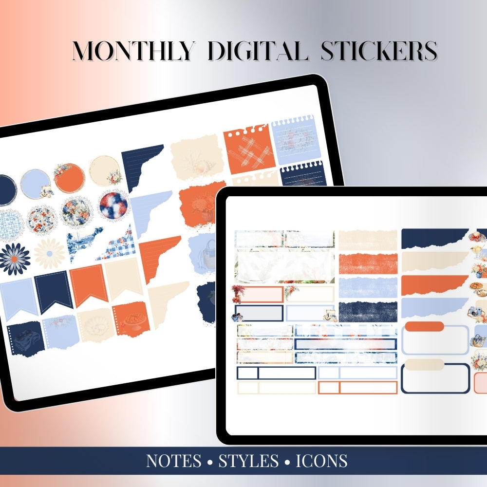 July, August and September Digital Sticker bundle: Noteful & GoodNotes files