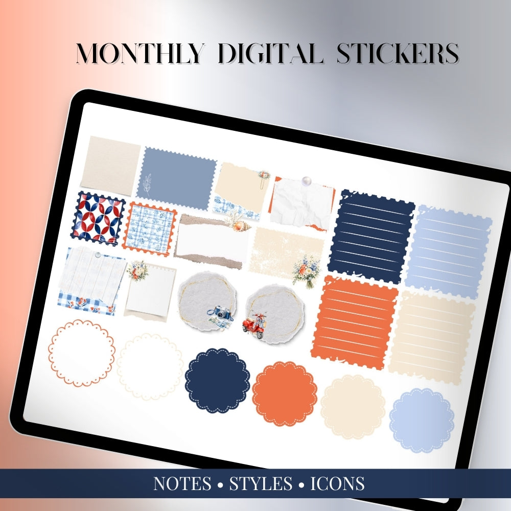 July, August and September Digital Sticker bundle: Noteful & GoodNotes files