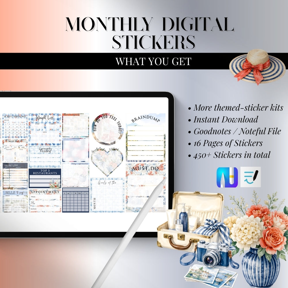 July, August and September Digital Sticker bundle: Noteful & GoodNotes files