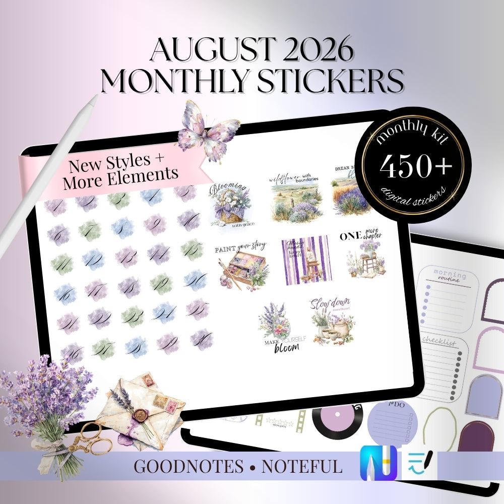 July, August and September Digital Sticker bundle: Noteful & GoodNotes files