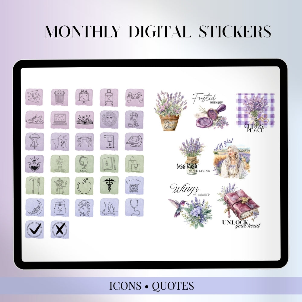 July, August and September Digital Sticker bundle: Noteful & GoodNotes files
