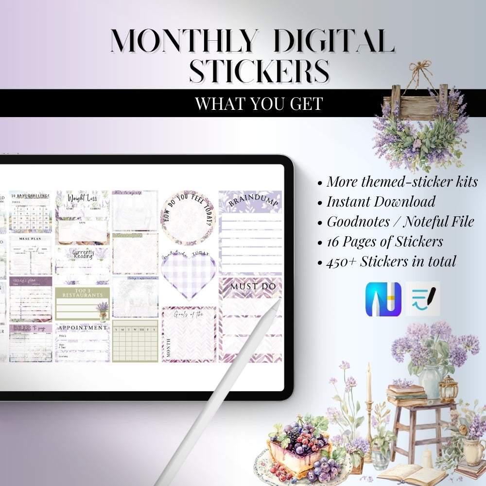 July, August and September Digital Sticker bundle: Noteful & GoodNotes files