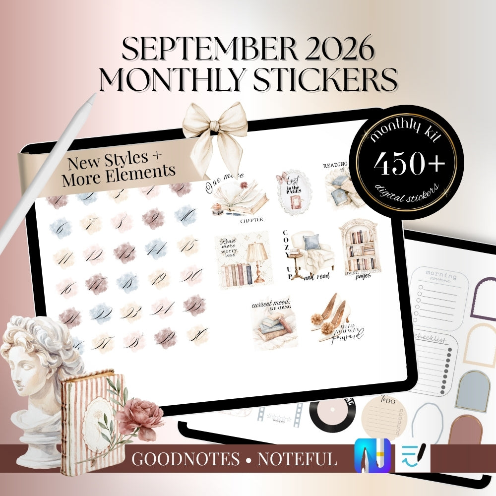 July, August and September Digital Sticker bundle: Noteful & GoodNotes files
