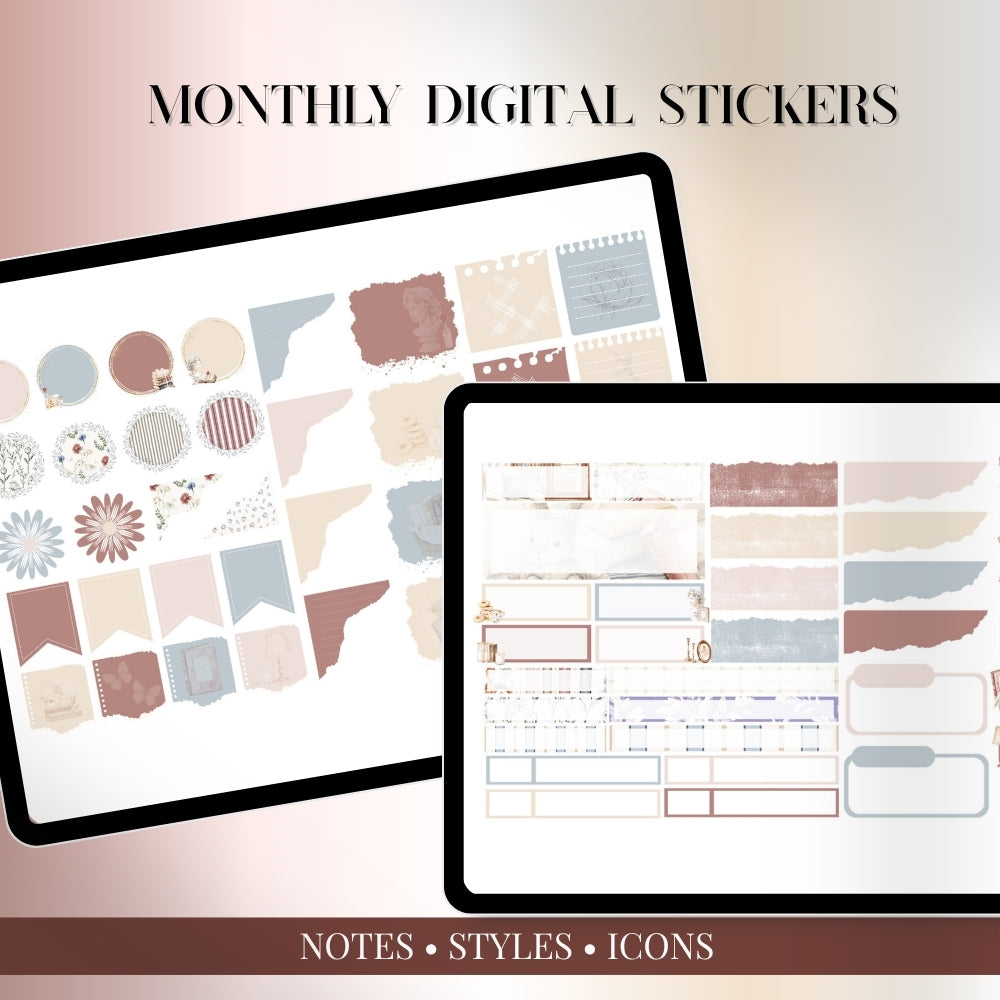 July, August and September Digital Sticker bundle: Noteful & GoodNotes files
