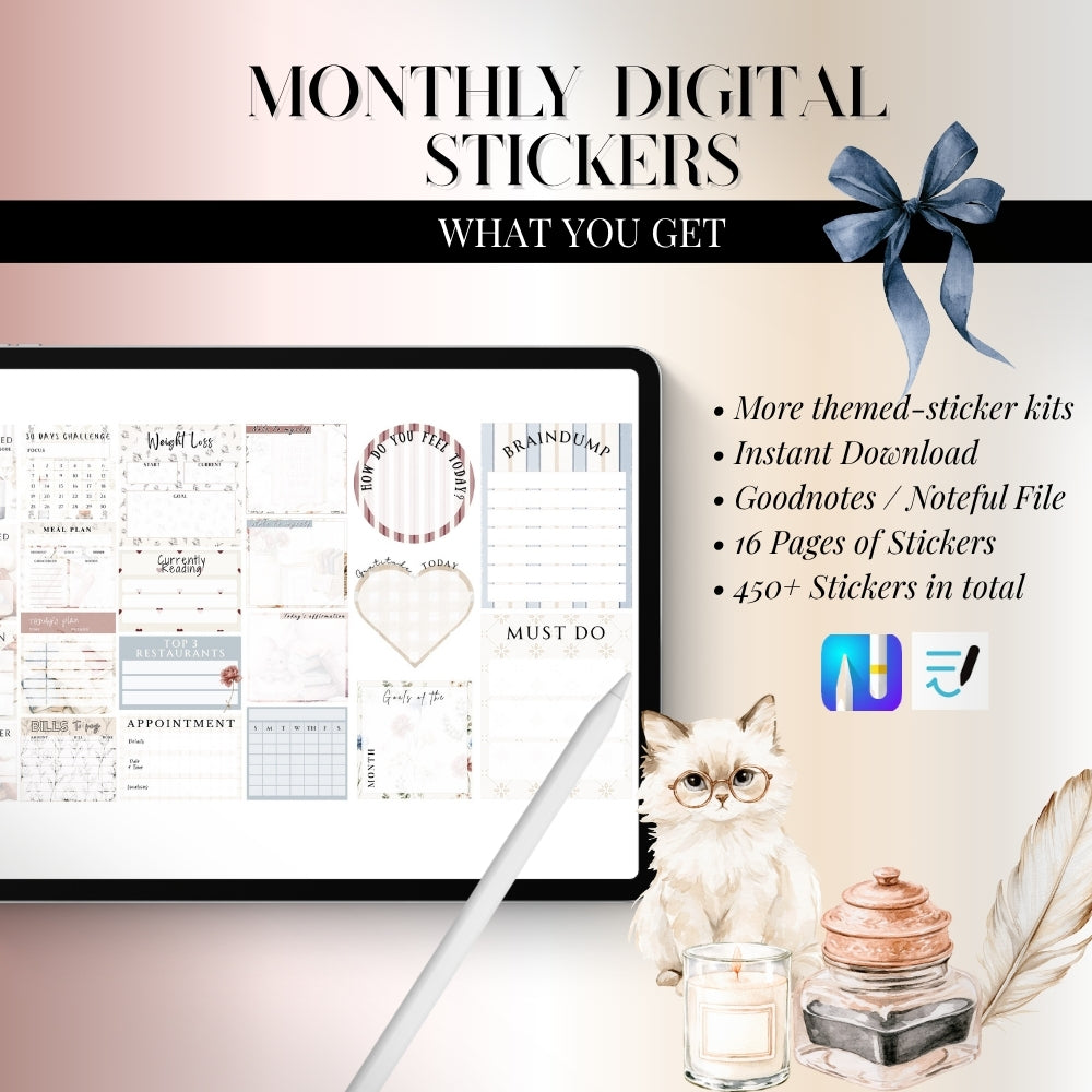 July, August and September Digital Sticker bundle: Noteful & GoodNotes files