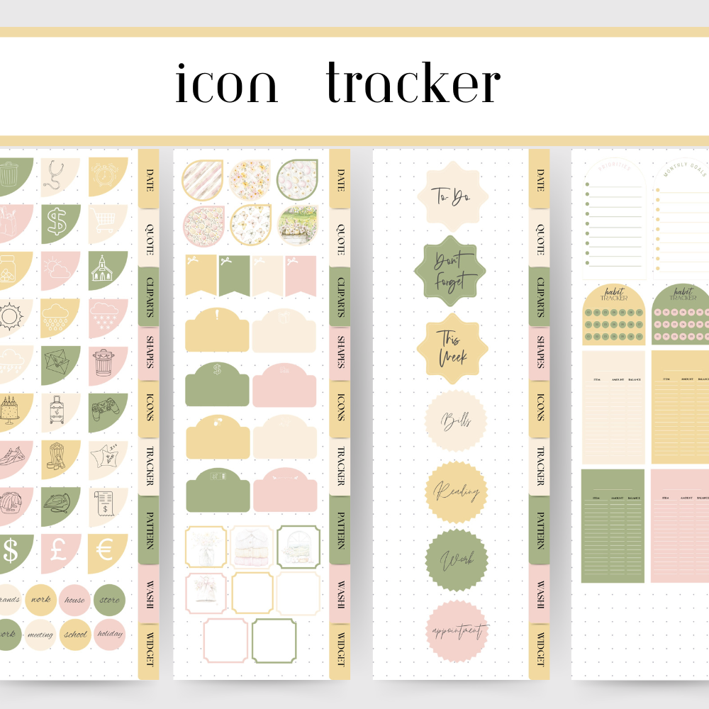 Easter April GoodNotes Sticker Bundle, Spring Digital sticker for March April, clipart, quotes, tracker, basic widget, frame, shape evernote