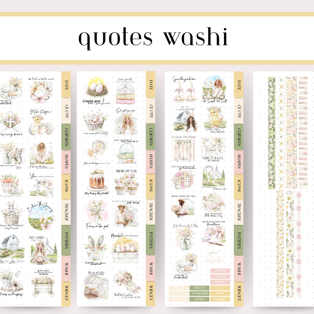 Easter April GoodNotes Sticker Bundle, Spring Digital sticker for March April, clipart, quotes, tracker, basic widget, frame, shape evernote