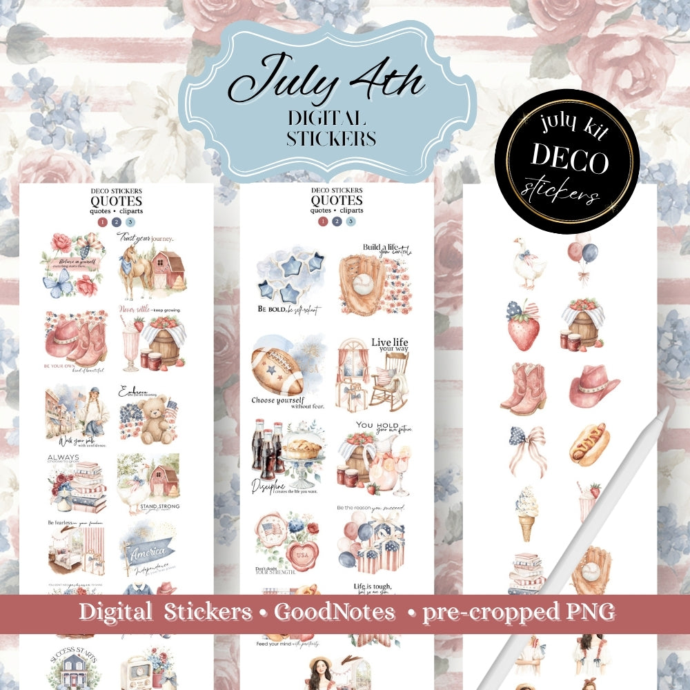 July 4th MEGA KIT Stickers - 600+ digital Sticker for Goodnotes, noteful & pre-cropped PNG (Copy)