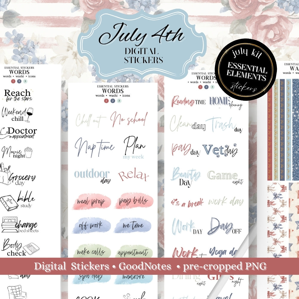 July 4th MEGA KIT Stickers - 600+ digital Sticker for Goodnotes, noteful & pre-cropped PNG (Copy)