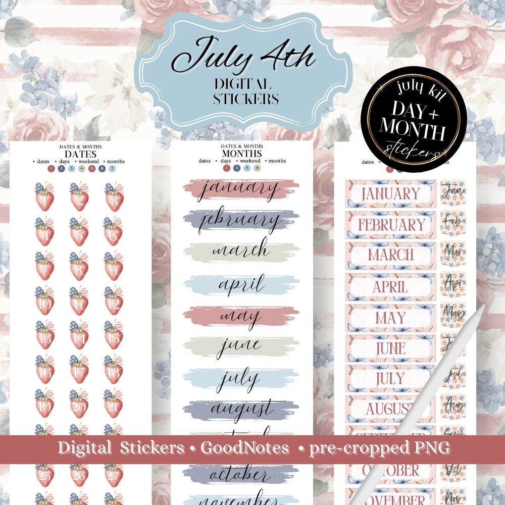 July 4th MEGA KIT Stickers - 600+ digital Sticker for Goodnotes, noteful & pre-cropped PNG (Copy)