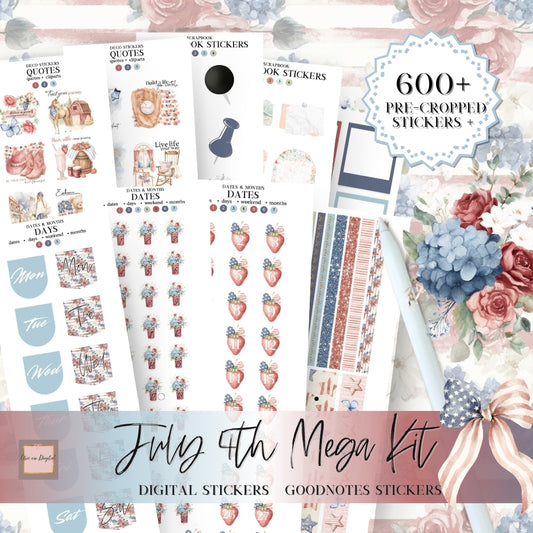 July 4th MEGA KIT Stickers - 600+ digital Sticker for Goodnotes, noteful & pre-cropped PNG (Copy)