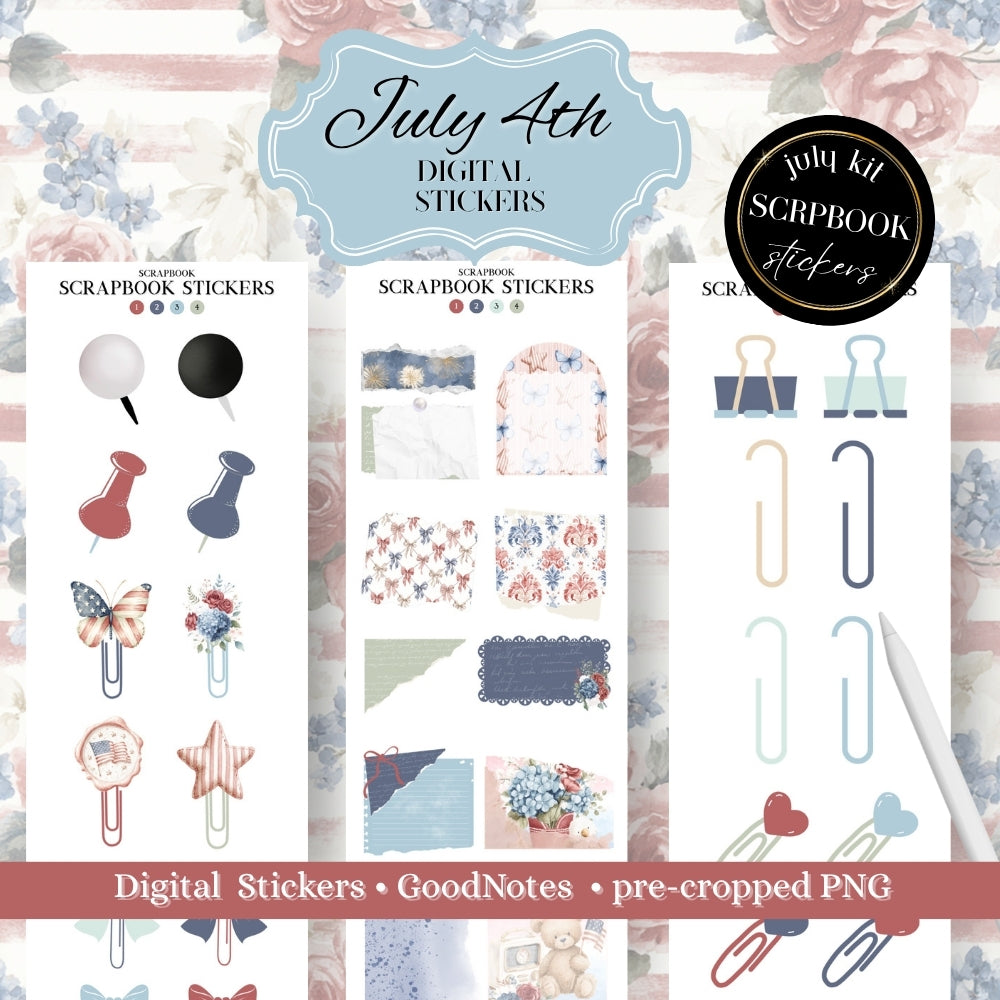 July 4th MEGA KIT Stickers - 600+ digital Sticker for Goodnotes, noteful & pre-cropped PNG (Copy)