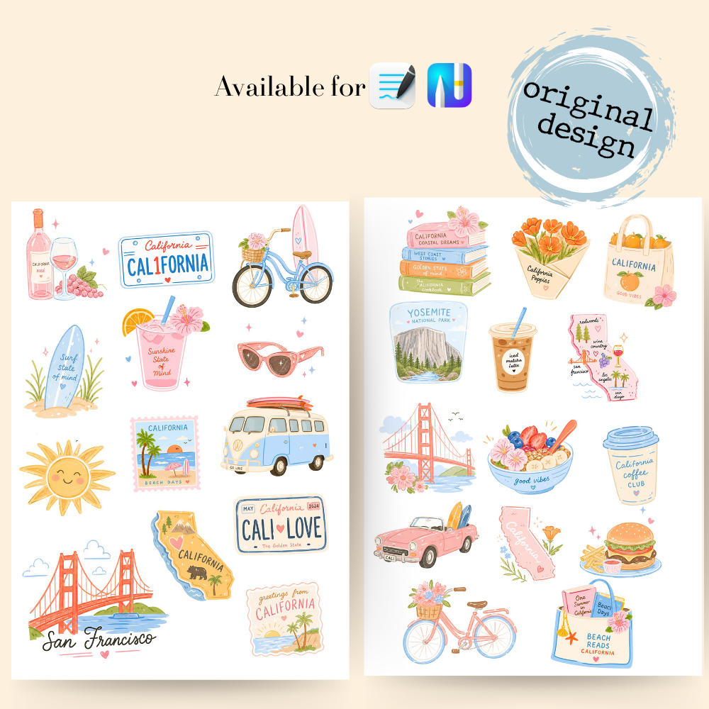 $1 Bundle - California Travel Digital Stickers for Goodnotes + New York Theme Digital Stickers (GoodNotes & Noteful available)