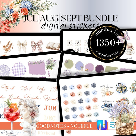 July, August and September Digital Sticker bundle: Noteful & GoodNotes files