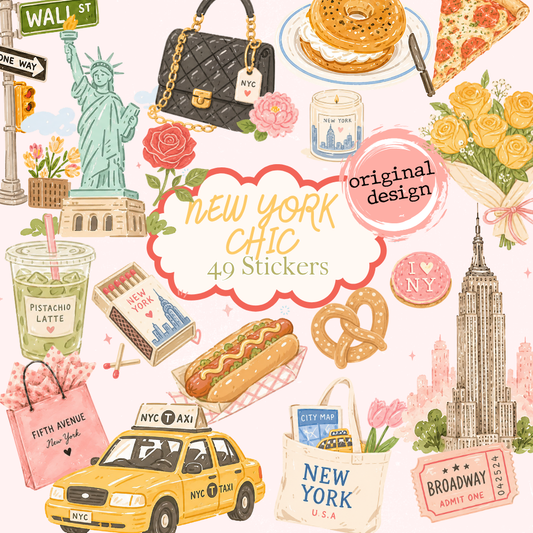 NEW YORK CHIC Digital Stickers for Goodnotes, Noteful and Journal: New York City Clipart, png, New York Girls, Summer travel, nyc lover stickers